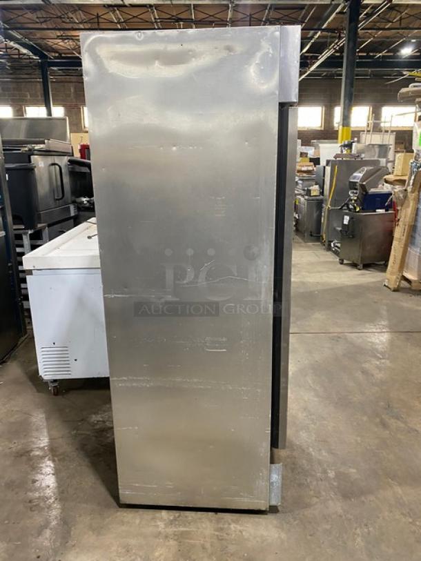 True T-23F stainless steel reach-in freezer, single door, Energy Star certified, with poly coated wire rack, model SN 7735473.
