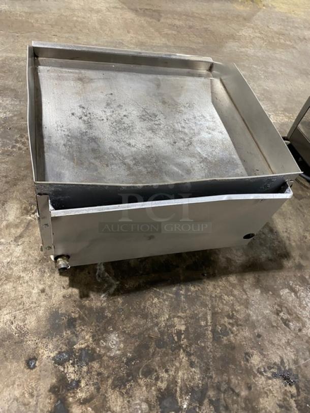 APW Wyott Champion Cook Series stainless steel gas griddle with back and side splash, on legs, used condition.