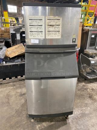 Manitowoc Commercial Stainless Steel Electric Powered Air-Cooled Ice Making Machine/Bin Combo! Model: QY0454A SN: 990664254! 115V 1 Phase! On Legs! WORKING WHEN REMOVED! - Item #1198224