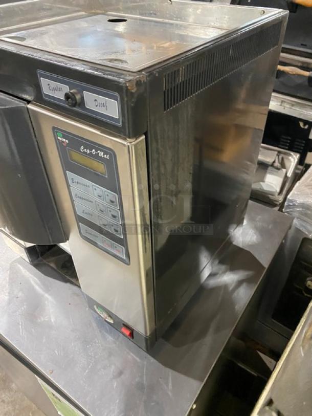 Italgi Cap-O-Mat commercial stainless steel espresso machine on legs; 110V, robust condition, control panel visible.