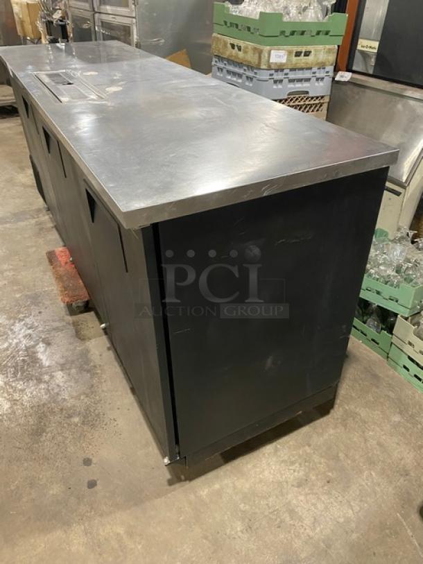 True TDD-4 kegerator, black powder-coated, 3 doors, stainless steel worktop, drip tray, 90", 115V, SN: 7296168.
