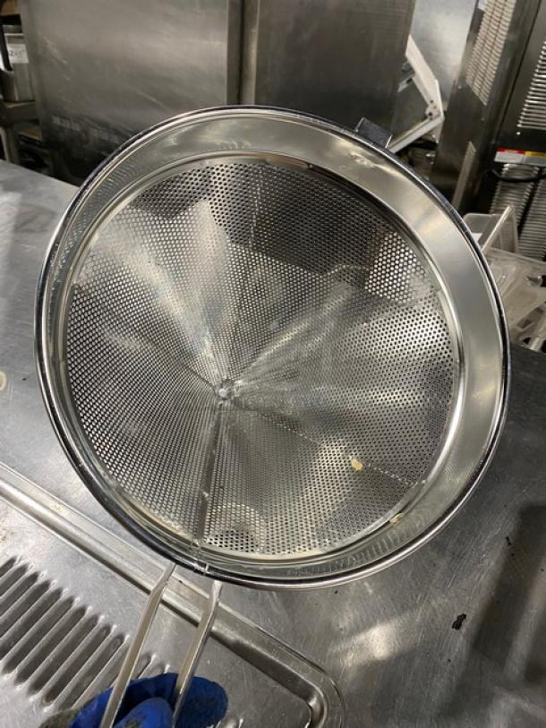 Brand new Update International CC12C 12" round coarse mesh china cap strainer. Stainless steel, commercial quality.