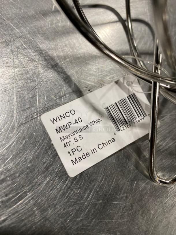 Winco MWP-40 stainless steel 40" mayonnaise whisk, brand new with tag showing model, 1PC, Made in China.