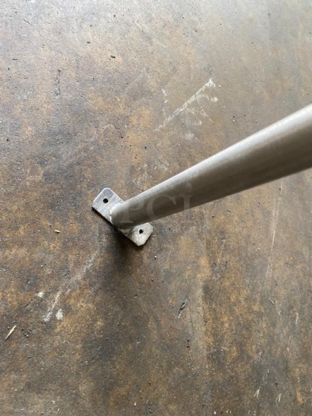 All stainless steel heavy-duty double overhead work shelf leg, 10' length. Durable construction for commercial use.