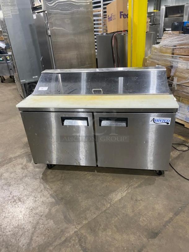 Avantco 178APT60HC stainless steel refrigerated bain marie/sandwich prep table, 60-inch, on casters, 115V 1Phase, used.