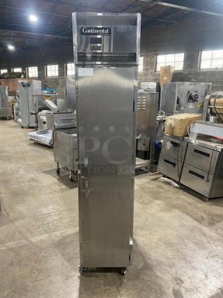 Continental Slim Series One Door Reach-In Freezer, Model DL1F6E, Serial 15459781, 115V, 1 Phase, on casters.
