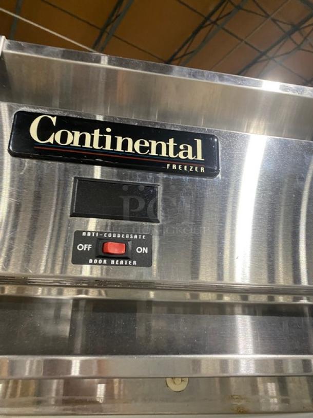 Continental Slim Series one-door reach-in freezer, model DL1F6E. Stainless steel, anti-condensate feature, on casters.