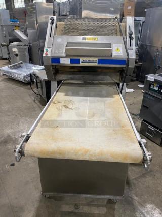 TMB Baking Euro2000S bread/baguette moulder & sheeter, 220V, on casters, visible control buttons and warning labels.