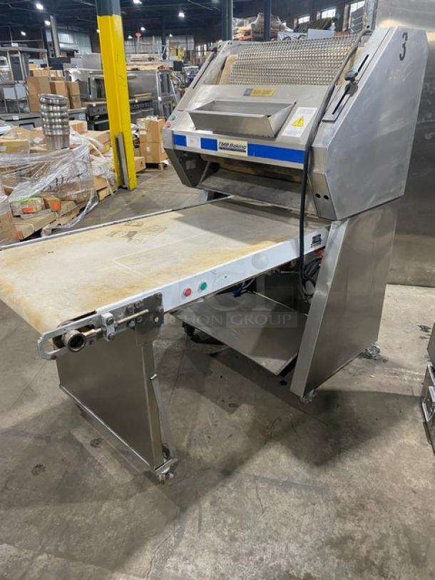 TMB Baking Euro2000S Breab/Baguette Moulder & Sheeter, 220V, on casters, stainless steel, used condition, model label visible.