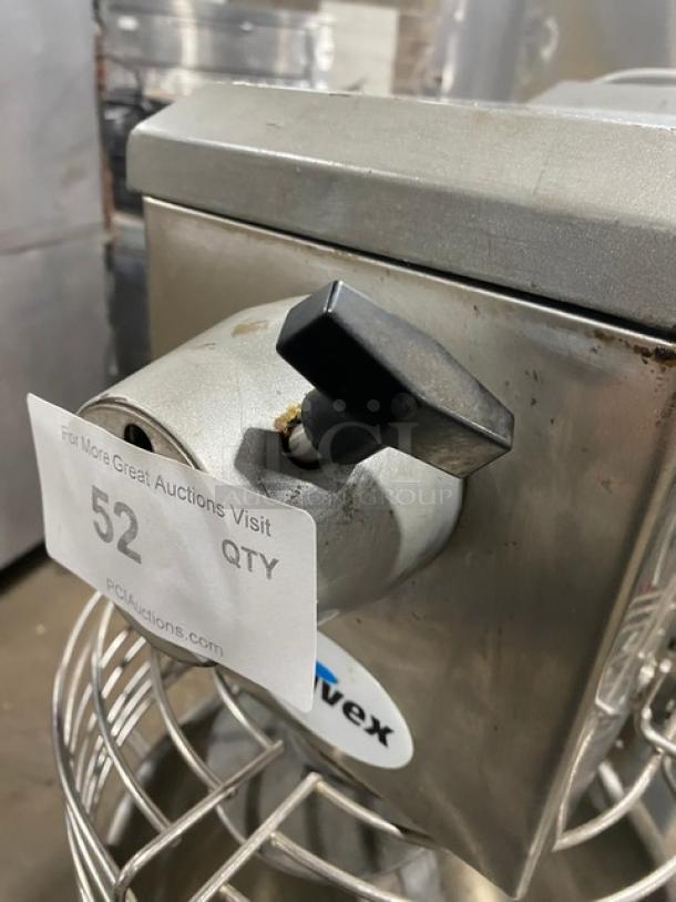 Univex SRM 30 Qt planetary mixer with splash guard, stainless steel bowl, and dough hook. Model: SRM30+, SN: M14010069.