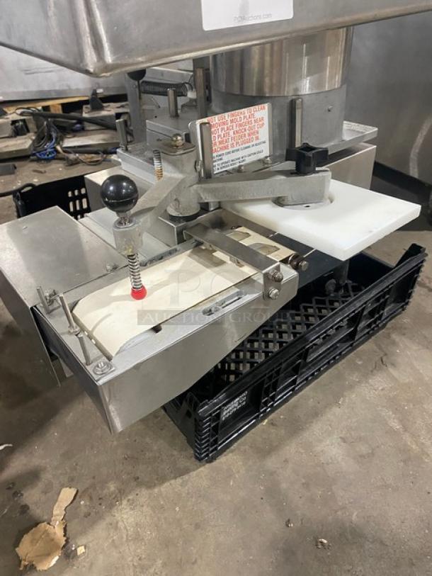 Patty-O-Matic Model 300A patty forming machine, stainless steel, 75 lb capacity, electric, SN: 3363, working condition.