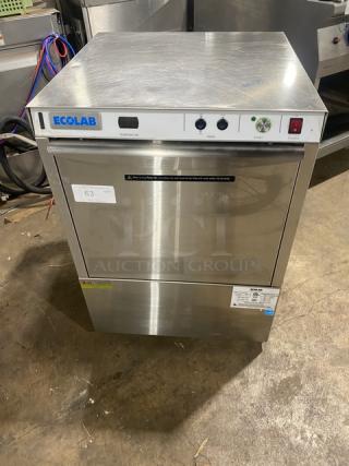 EcoLab stainless steel undercounter dishwasher, Model ULT1, Energy Star certified, with full-size peg rack, 120V 1 Phase.