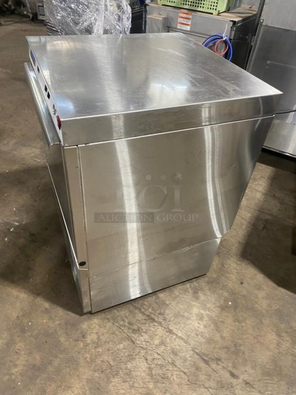 EcoLab U-LT-1 stainless steel undercounter dishwasher, Energy Star certified, with full-size peg rack, 120V, 1 phase.