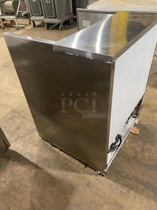 Stainless steel refrigerated Cooltech grab-n-go case, 115V, 1 phase, in-line design, open display, used condition.