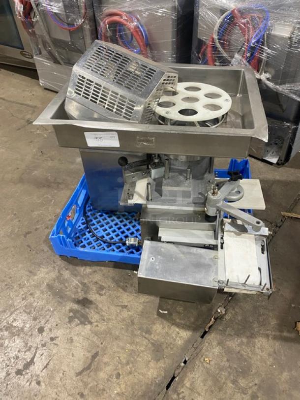 Patty-O-Matic Model 300A commercial patty forming machine, stainless steel, electric, 75 lb capacity, serial number 2817, 115V, 1 phase.