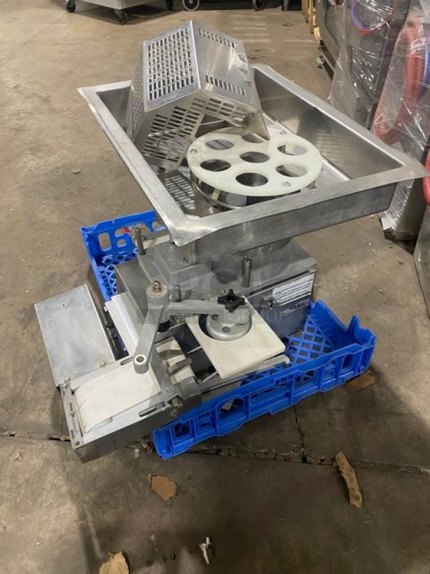 Patty-O-Matic 300A stainless steel patty forming machine, 75 lb capacity, electric powered, countertop model, SN: 2817.