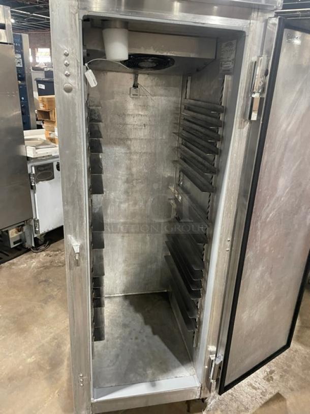 Continental Commercial Stainless Steel Single Door Refrigerator, Model 1R, with built-in pan slides, on casters, 115V, 1 phase.