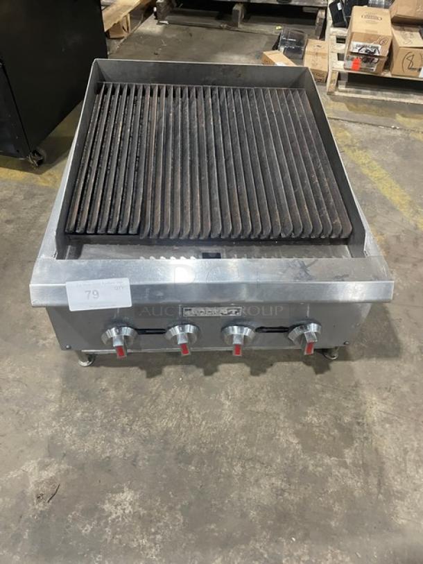 Adcraft CTC24 commercial stainless steel charbroiler, natural gas, on legs, with visible control knobs, used condition.