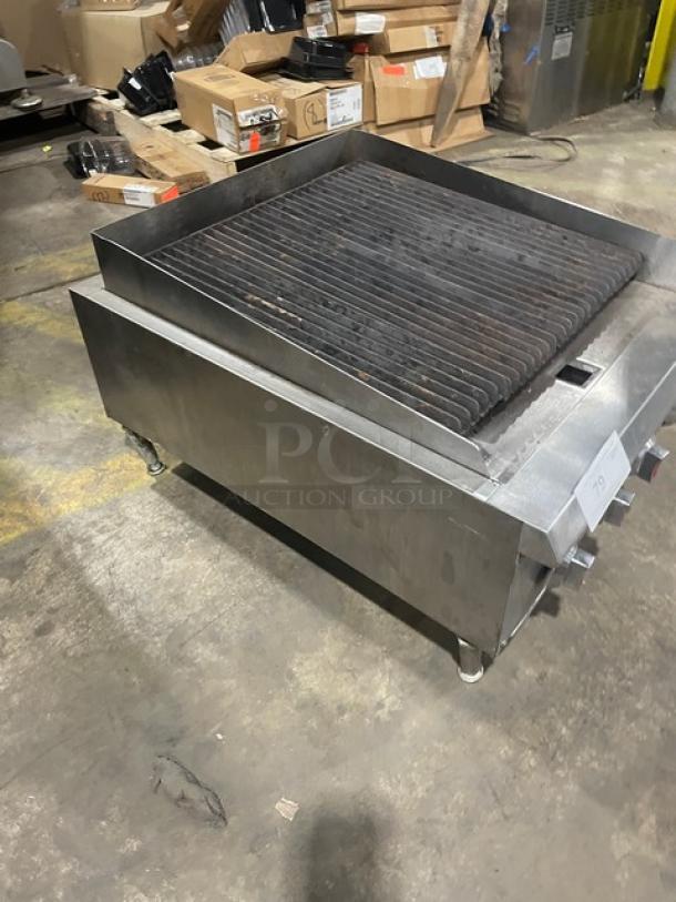 Adcraft CTC24 stainless steel natural gas countertop char broiler on legs. Model: CTC-24, SN: 12130576005. Used condition.