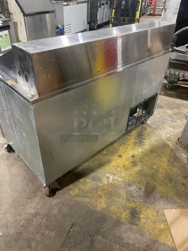 Cooltech 2021 stainless steel two-door refrigerated bain marie prep table, model CTR-60BM, on casters, with wire rack.