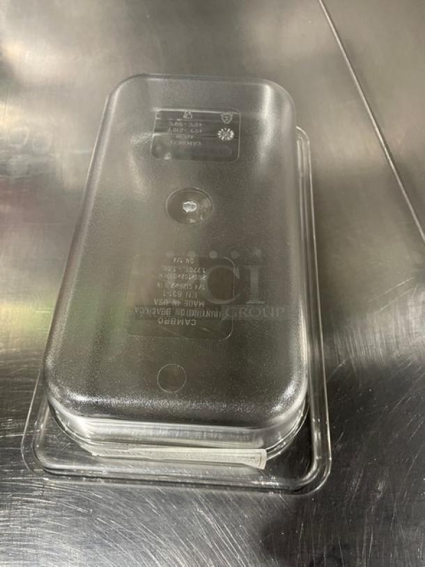 Brand new Cambro Camwear 42CW135, clear polycarbonate 1/4 size 2" food pan. Features durability, made in USA.