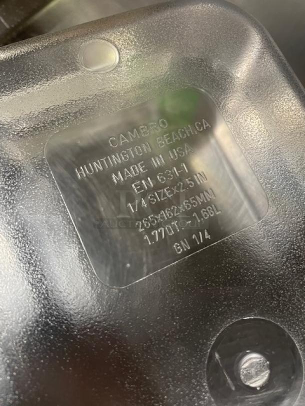 Brand new Cambro Camwear 1/4 size food pan, model 42CW135, clear polycarbonate, 2" deep, made in USA.
