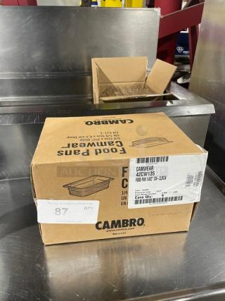 Brand new Cambro Camwear 1/4 size food pan, model 42CW135, in original box. Clear polycarbonate, 2" deep.
