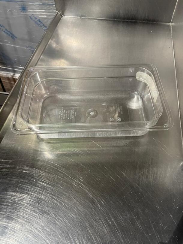 Brand new Cambro Camwear 1/4 size food pan, model 42CW135, clear polycarbonate, 2" depth, commercial use.