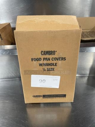 Cambro Camwear ¼-Size Notched Food Pan Lid, Model 40CWCHN135, in original packaging. New condition.