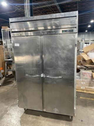 Beverage Air E-series Commercial Stainless Steal Solid Two Door Reach In Refrigerator! With Polly Coated Wire Racks Model ER48-1A5 Series Number 4431161! 60v 1 Phase! On Legs! - Item #1199431