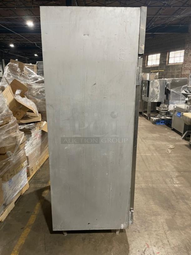 Traulsen 1RLT232NUT commercial stainless steel reach-in refrigerator, two solid doors, on legs, used condition.