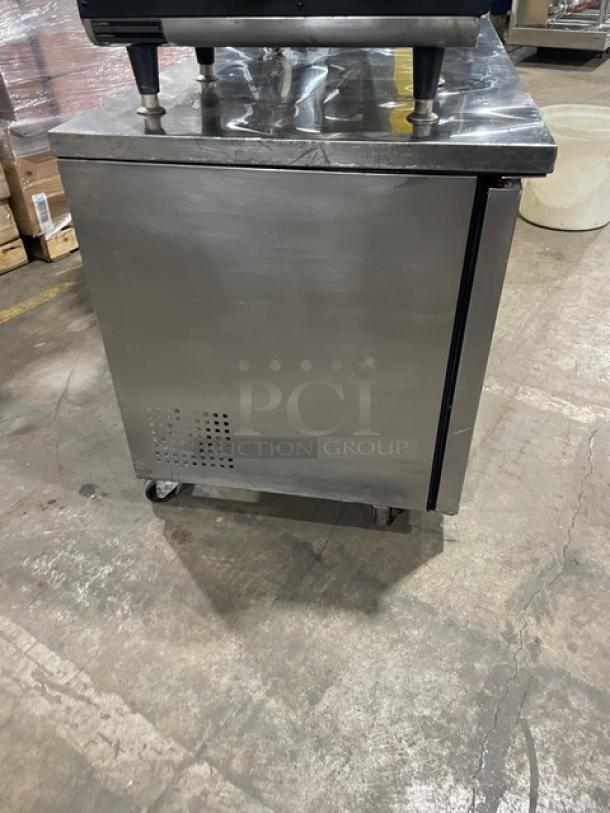True TUC-60F stainless steel two-door under-counter worktop freezer, on casters, 115v, 1 phase, model SN 9131259.