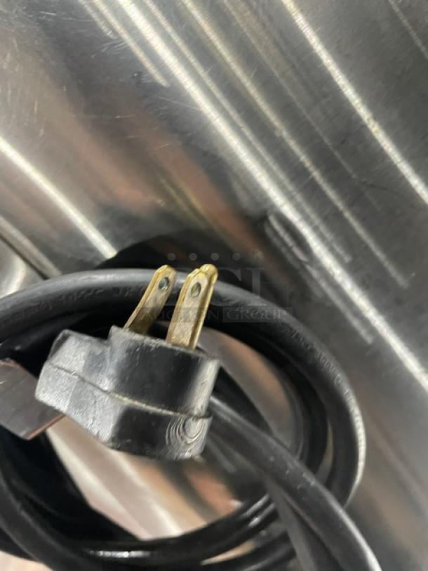 Delfield SALD-1 commercial stainless steel salad dryer, 115V, Phase 1, shows power cord detail, Model Series 2007150000753.