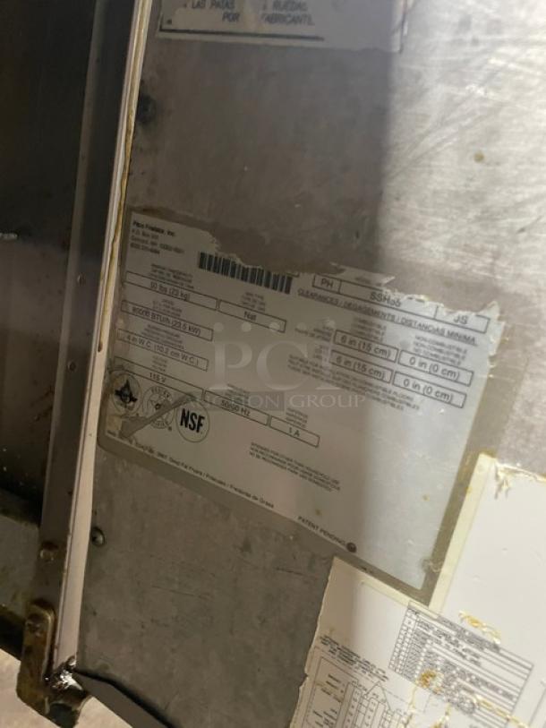 Pitco Solstice Supreme Series Model SSH55 label, showing NSF certification and technical specifications.