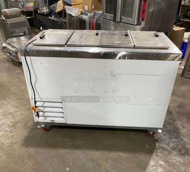 Excellence HFF8HC 54" ice cream dipping cabinet, white, stainless steel top, flip lids, on casters, 115V, 1 phase.