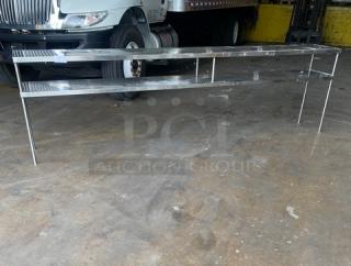 Commercial 10' double overhead shelf, stainless steel, heavy-duty construction. Ideal for industrial kitchens. Excellent condition.