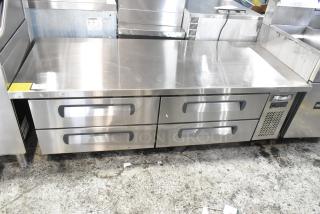 BRAND NEW SCRATCH AND DENT! 2023 Migali C-CB72-76-HC stainless steel 4-drawer chef base, commercial casters, 115V, 1 Phase.