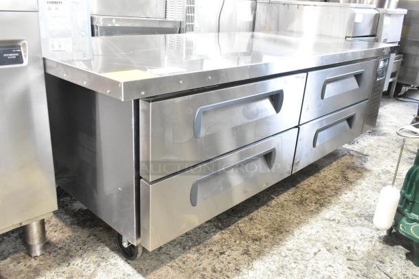 BRAND NEW Migali C-CB72-76-HC Stainless Steel 4 Drawer Chef Base with casters, 115 Volts, 1 Phase, slight scratches.