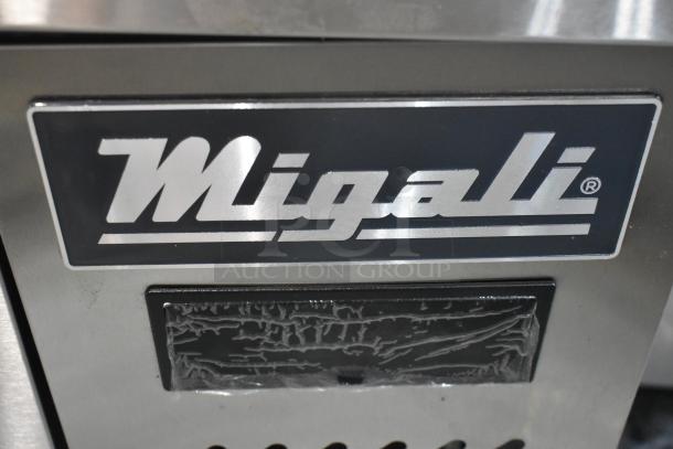 Brand new 2023 Migali C-CB72-76-HC stainless steel chef base, 4 drawers, commercial casters, 115V, 1 phase, scratch and dent.