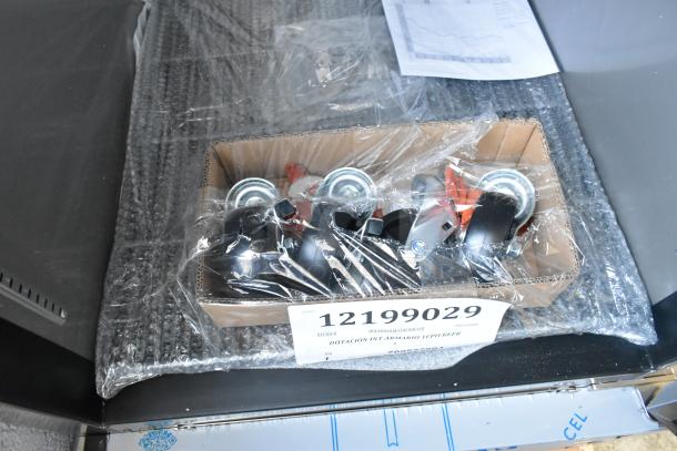 Brand new Avantco 447AP23R stainless steel single door cooler, 115V, 1 phase, with poly coated racks, wrapped in packaging.