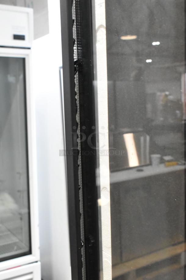 Avantco 193VOA48B open air merchandiser, black, with LED lighting. Note broken left side glass pane. 115V, 1 phase.