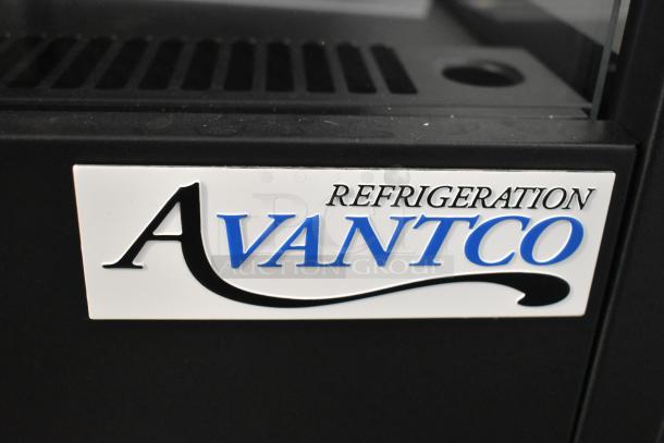 Brand new Avantco 193VOA48B merchandiser, black, extra deep, LED lighting, with broken left glass pane. 115V, single phase.