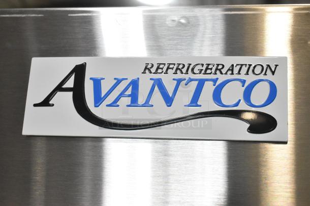 2024 Avantco 178A49RHC Stainless Steel Cooler, two doors, new with scratches and dents, 115V, 1 phase, logo visible.