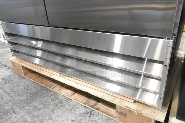 Brand new Avantco 178A49RHC stainless steel 2-door reach-in cooler with visible scratch and dent, 115V, 1 phase.