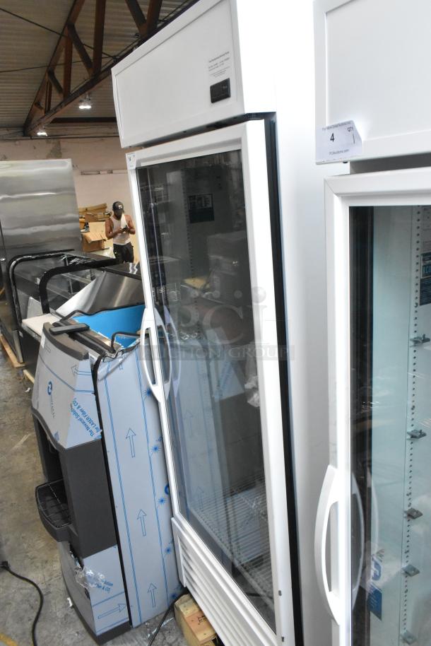 True TSCI-600R-G-PH commercial cooler, 2021 model, single glass door, poly coated racks, 115V, slight scratches, new condition.