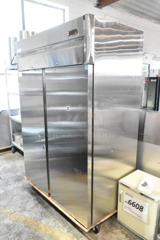 Avantco 178Z2RHC stainless steel 2-door commercial cooler, new with slight dents, on casters, 115V, 1 phase.