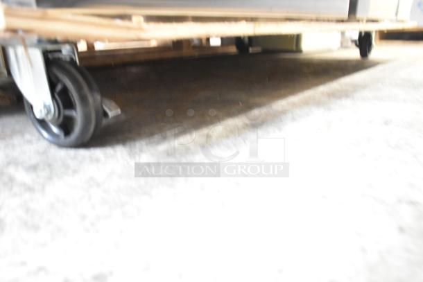 Brand new Avantco 178Z2RHC stainless steel commercial cooler on casters, 2 doors, 115 volts, 1 phase, scratch and dent.