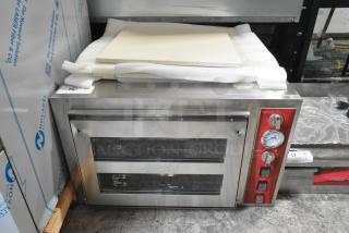 BRAND NEW SCRATCH AND DENT! Avantco 177DPO18DS Stainless Steel Commercial Double Deck Countertop Pizza/Bakery Oven. w/ Pizza Stones 240 Volts, 1 Phase. - Item #1197737