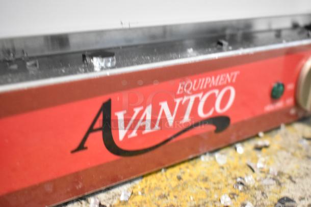 Brand new Avantco 177CO46M convection oven, stainless steel, 4.4 cu. ft., shown with broken glass detail.