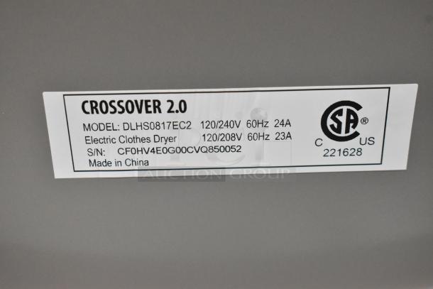 Alt text: Crossover DLHS0817EC2 electric dryer label, showing model, voltage, and specifications, made in China.